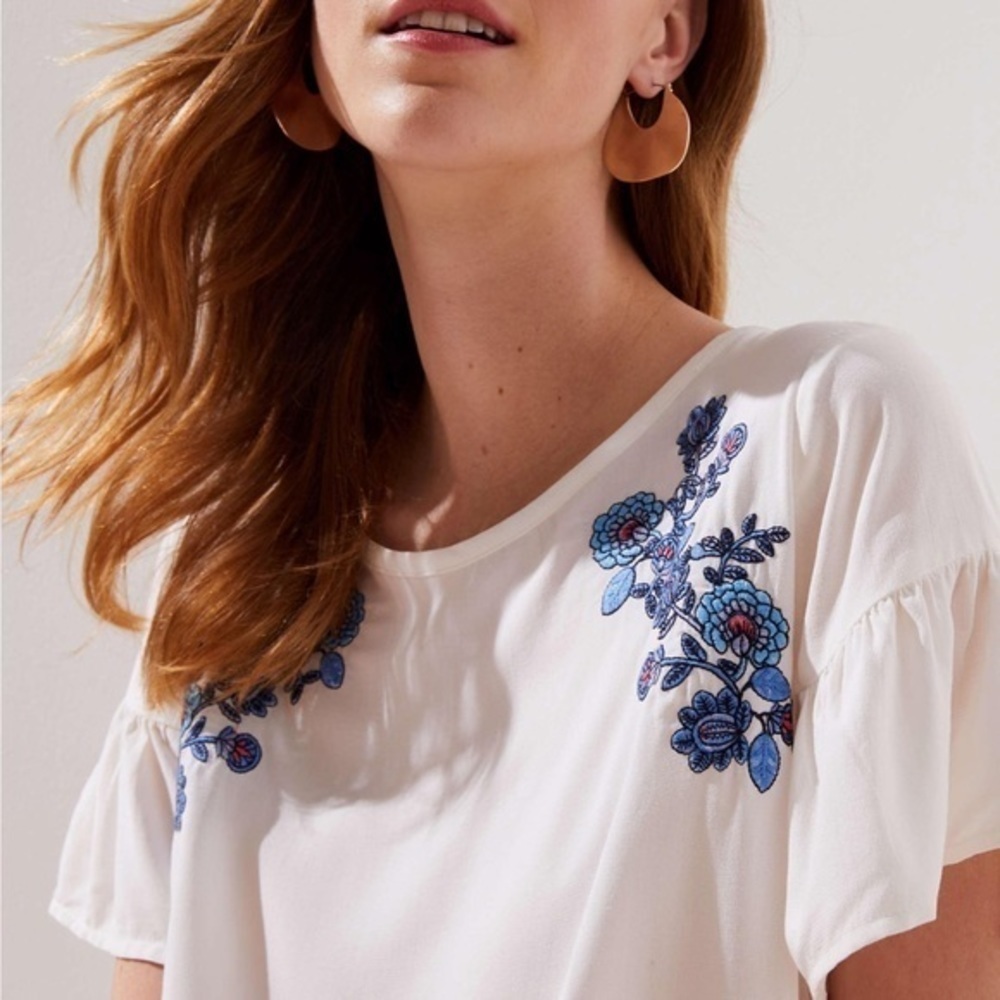 Loft Floral Embroidered Ruffle Cuff Top - Picture 5 of 8